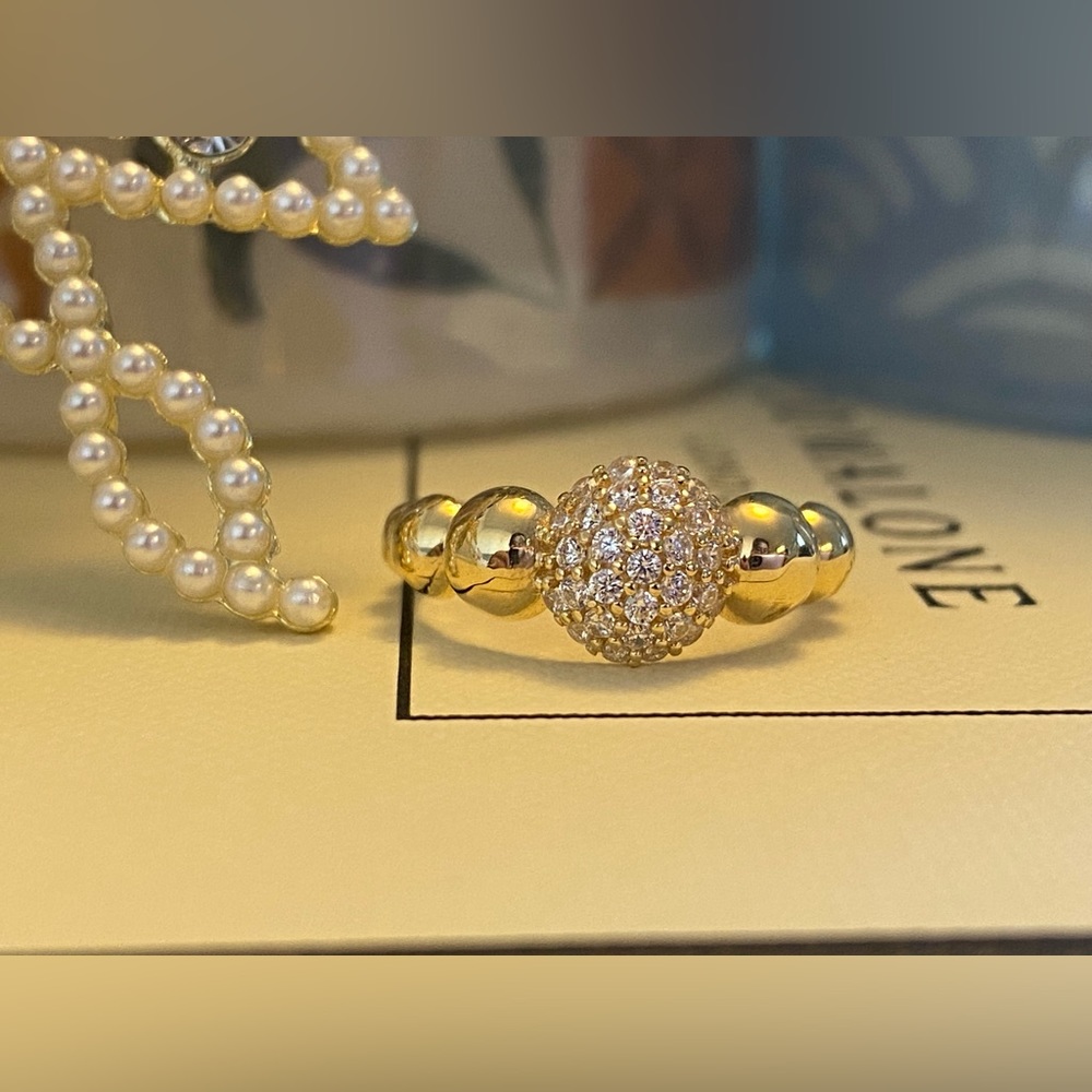 18K Real Gold Bubble Ring with Stone
